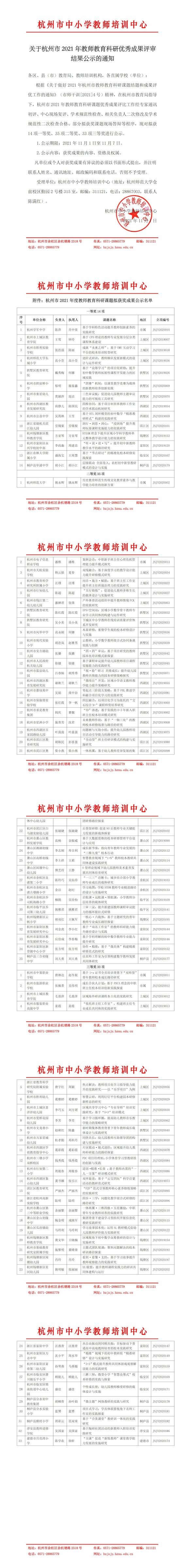 关于杭州市2021年教师教育科研优秀成果评审结果公示的通知_00